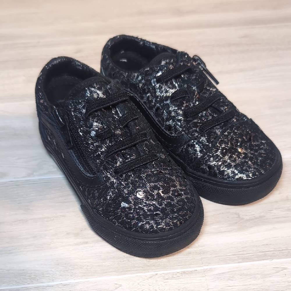 Vans Kids Black Glitter Leopard Slip-On Sneakers